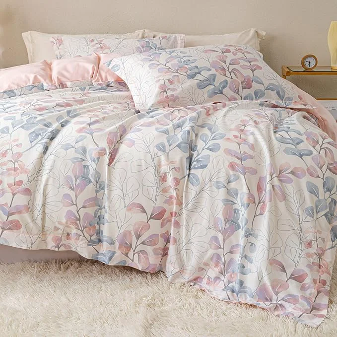 Contemporary OAITE Duvet Cover Set Twin Size Floral Pattern Ultra Soft Cotton Duvet Cover Sets 3-PC Breathable Duvet Cover with Zipper Closure amp Corner Ties 2 Pillow Shams 1 Duvet Cover Unique
