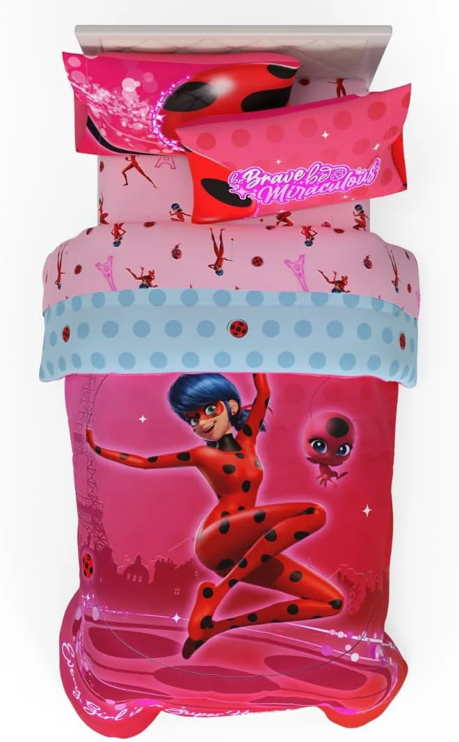 Secure Miraculous Tales of Ladybug and Cat Noir Kids Bedding Super Soft Comforter and Sheet Set 5 Piece Full Size ly Licensed Product Effective