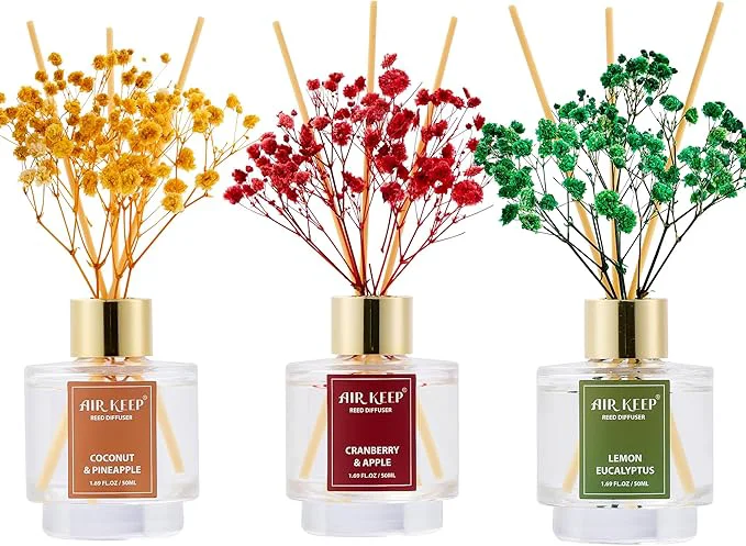 Fashionable Airkeep Reed Diffuser Set of 3 Coconut Pineapple Lemon Eucalyptus Cranberry Functional