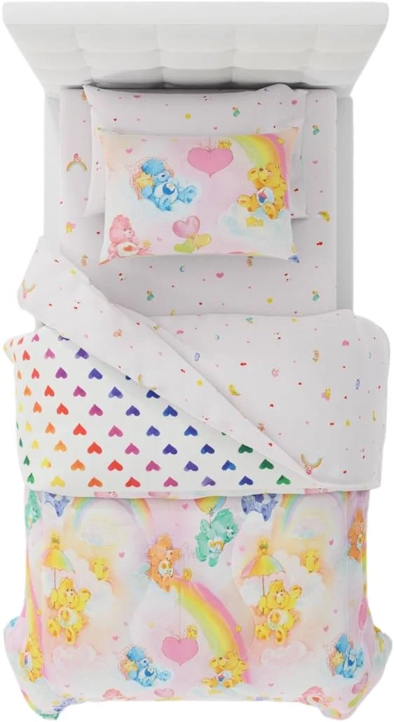 High-Performance Care Bears Classic Retro Rainbow Bedding 5 Piece Super Soft Comforter and Sheet Set with Sham Twin Licensed Product by Franco Collectibles Detailed