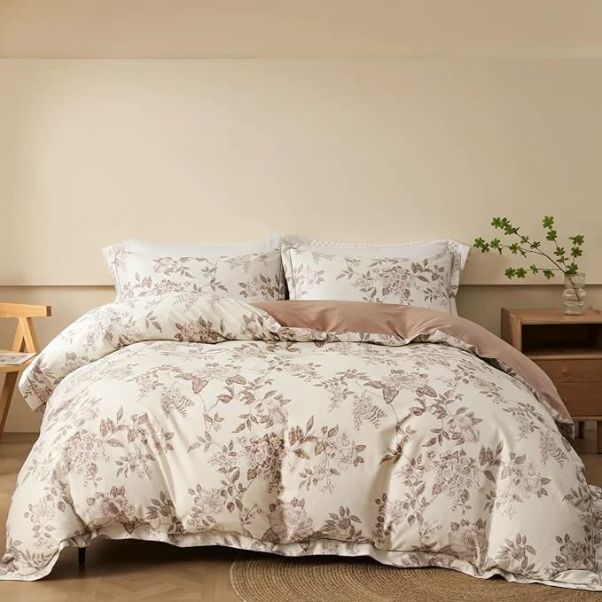 Powerful Duvet Cover Set Queen Size Floral Pattern 600 Thread Count Ultra Soft Long Staple Cotton Duvet Cover Sets 3-PC Breathable Duvet Cover with Zipper Closure amp Corner Ties Advanced