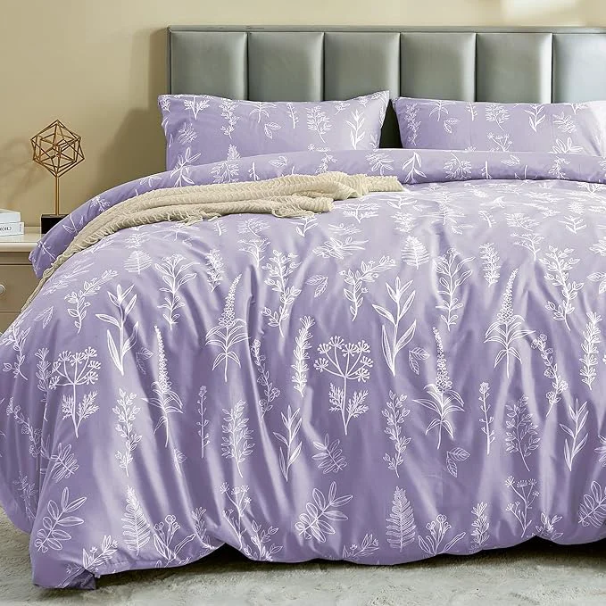 Excellent MUXHOMO Duvet Cover Full Size Reversible Floral Lavender Duvet Cover Set with Zipper Closure 3 Pieces Botanical Patterns Soft Microfiber Bedding Set with 4 Ties 80 quot x90 quot 2 Pillow Cases Healthy