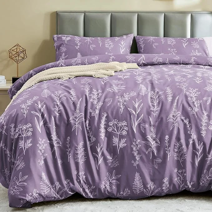 Unique MUXHOMO Duvet Cover King Size Reversible Floral Grayish Purple Duvet Cover Set with Zipper Closure 3 Pieces Botanical Patterns Soft Microfiber Bedding Set with 4 Ties 90 quot x104 quot 2 Pillow Cases Healthy
