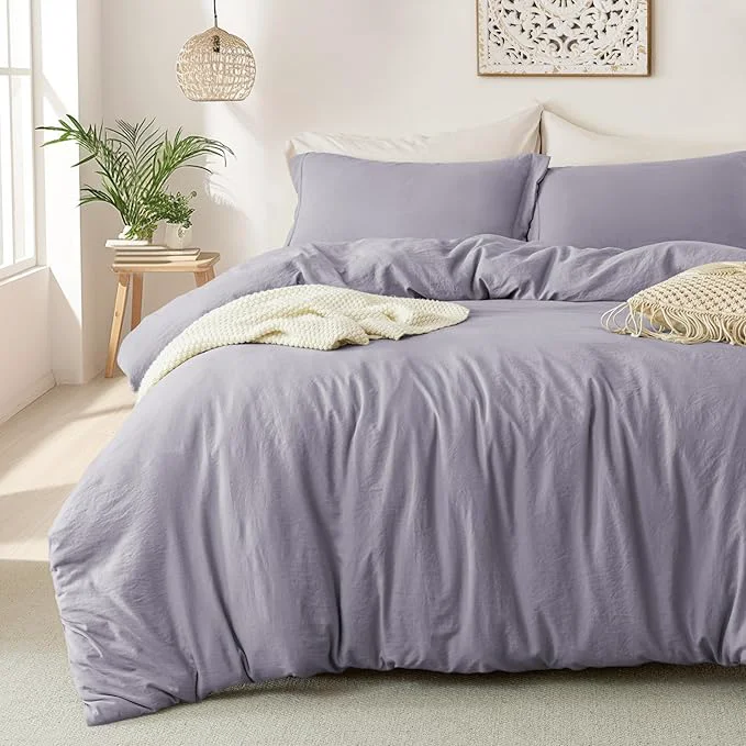 Eco-Friendly MILDLY Super Soft Duvet Cover – Washed Microfiber Grayish Lavender Comforter Cover Set 3 Pieces with Zipper Closure amp Corner Ties No Comforter Carefully Designed