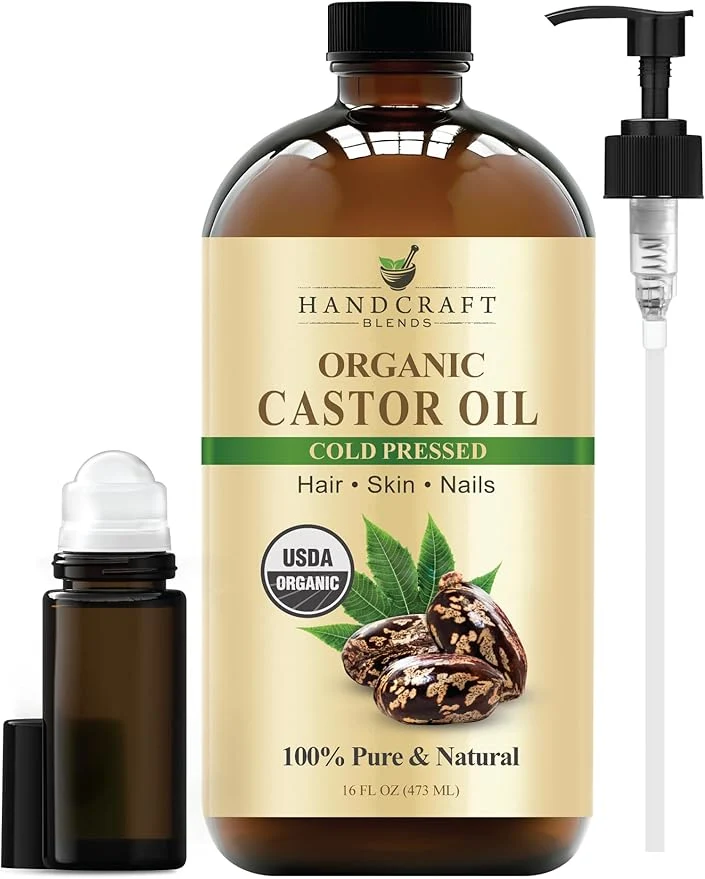 Easy-to-Use Handcraft Blends Cold-Pressed Organic Castor Oil 16 Fl Oz Glass Bottle Roll Excellent