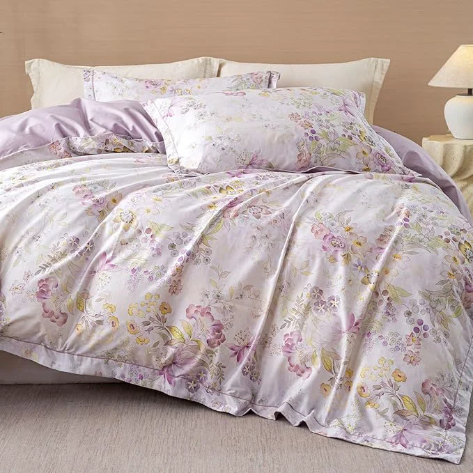 High-End OAITE Duvet Cover Set Queen Size Floral Pattern Ultra Soft Cotton Duvet Cover Sets 3-PC Breathable Duvet Cover with Zipper Closure amp Corner Ties 2 Pillow Shams 1 Duvet Cover Fine