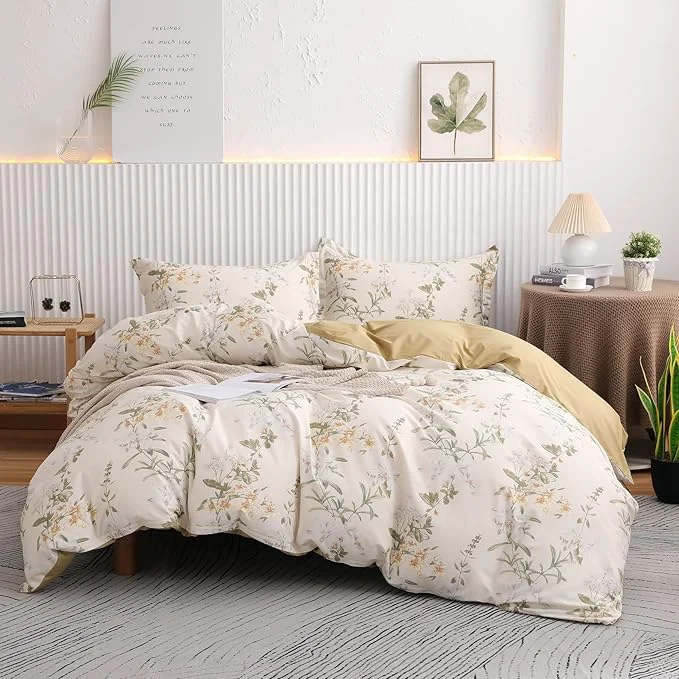 Flexible OAITE Duvet Cover Set Queen Size Floral Pattern 600 Thread Count Ultra Soft Long Staple Cotton Duvet Cover Sets 3-PC Breathable Duvet Cover with Zipper Closure amp Corner Ties First-Class