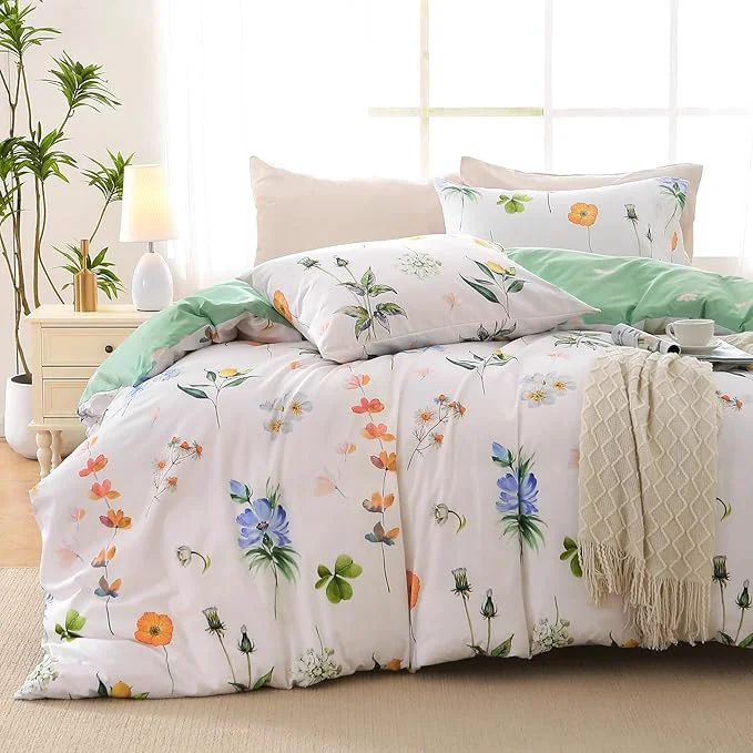 Comfortable MUXHOMO Duvet Cover Full Size Reversible Floral Multicolor Duvet Cover Set with Zipper Closure 3 Pieces Botanical Patterns Soft Microfiber Bedding Set with 4 Ties 80 quot x90 quot 2 Pillow Cases Easy-to-Use