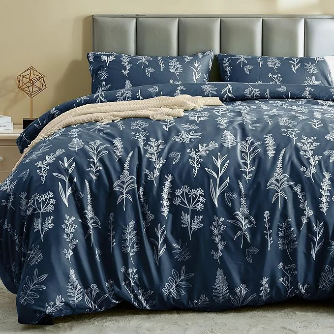 Selected MUXHOMO Duvet Cover King Size Reversible Floral Navy Duvet Cover Set with Zipper Closure 3 Pieces Botanical Patterns Soft Microfiber Bedding Set 90 quot x104 quot 2 Pillow Cases 20 quot ×36 quot Convenient