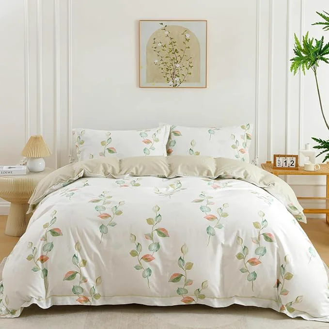 Exclusive OAITE Duvet Cover Set King Size Floral Pattern Ultra Soft Cotton Duvet Cover Sets 3-PC Breathable Duvet Cover with Zipper Closure amp Corner Ties 2 Pillow Shams 1 Duvet Cover Optimized