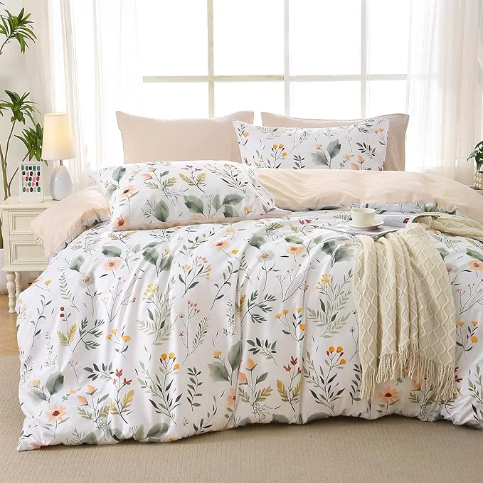 Flexible MUXHOMO Duvet Cover Queen Size Reversible Floral Vintage Duvet Cover Set with Zipper Closure 3 Pieces Botanical Patterns Soft Microfiber Bedding Set 90 quot x90 quot 2 Pillow Cases Garden Leaves White Responsible