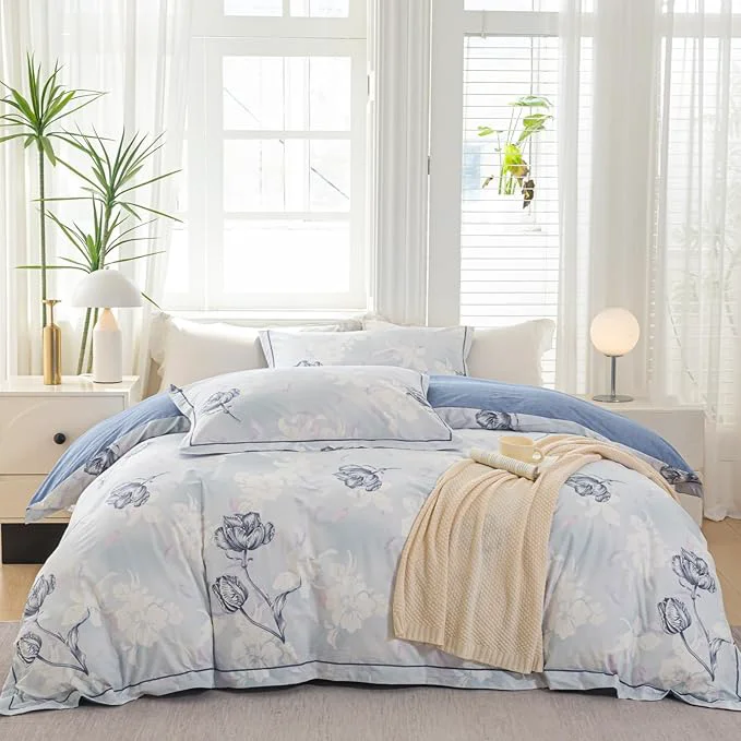 Official OAITE Duvet Cover Set King Size Floral Pattern 500 Thread Count Ultra Soft Cotton Duvet Cover Sets 3-PC Breathable Duvet Cover with Zipper Closure amp Corner Ties Elite
