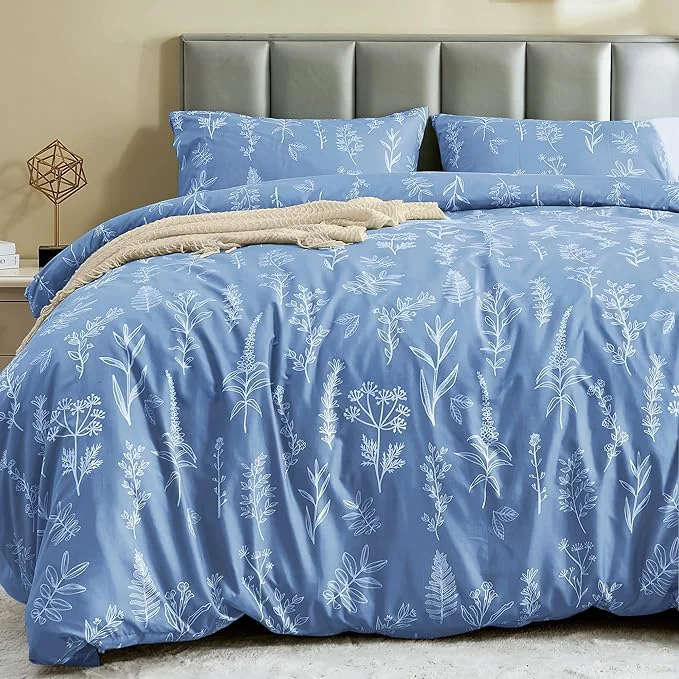 Consistent MUXHOMO Duvet Cover Queen Size Reversible Floral Ice Blue Duvet Cover Set with Zipper Closure 3 Pieces Botanical Patterns Soft Microfiber Bedding Set with 4 Ties 90 quot x90 quot 2 Pillow Cases