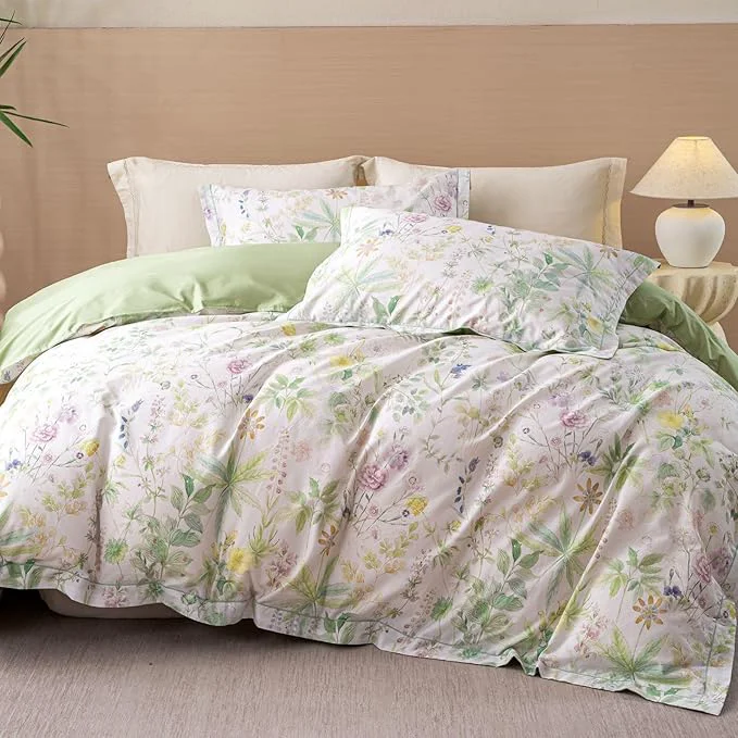 Efficient OAITE Duvet Cover Set Twin Size Floral Pattern Ultra Soft Cotton Duvet Cover Sets 3-PC Breathable Duvet Cover with Zipper Closure amp Corner Ties 2 Pillow Shams 1 Duvet Cover Quality