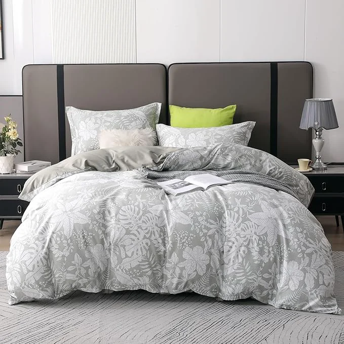 Innovative OAITE Duvet Cover Set Queen Size Floral Pattern 600 Thread Count Ultra Soft Long Staple Cotton Duvet Cover Sets 3-PC Breathable Duvet Cover with Zipper Closure amp Corner Ties Functional