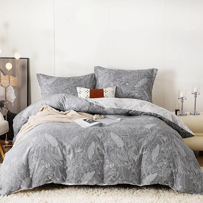 Unique OAITE Duvet Cover Set Cotton Comforter Cover with Leaf Pattern Duvet Cover Set Soft Bedding Set Includes with 3 Piece 2 Pillow Shams 1 Duvet Cover Reusable