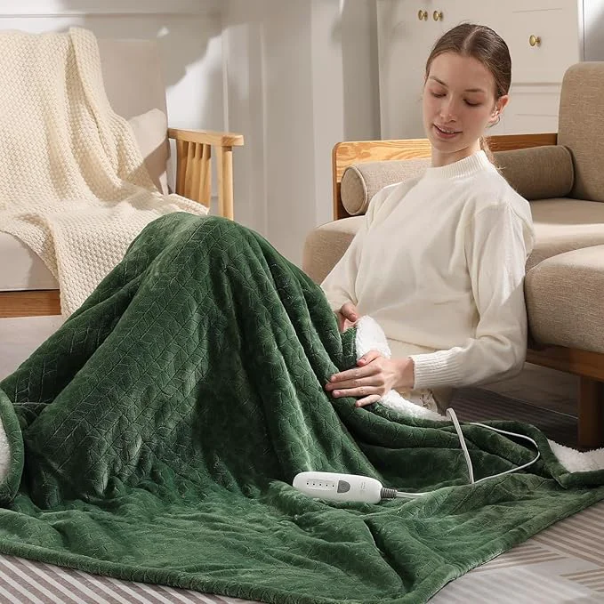 Responsible Heated Blanket King Size 90 quot x100 quot Electric Blanket King with Dual Control 5 Heat Settings 10H Auto Off FCC ETL Wheat Pattern Flannel Grandma Machine Washable Green Clean