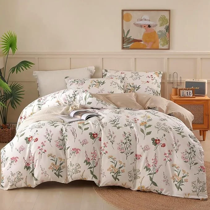 Elite OAITE Duvet Cover Queen Size – Cotton Comforter Cover Floral Duvet Cover Sets 3-PC Breathable Duvet Cover with Zipper Closure amp Corner Ties Minimalist