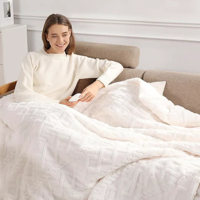 High-End Heated Throw Blanket 50 quot x60 quot with 5 Heating Levels amp 4 Hours Auto Off Soft amp Plush Sherpa Electric Blanket Throw with ETL amp FCC Certification for Home Use Machine Washable Great Gift White Stylish