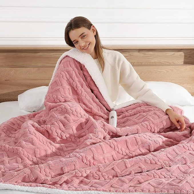 Flexible Heated Throw Blanket 50 quot x60 quot with 5 Heating Levels amp 4 Hours Auto Off Soft amp Plush Sherpa Electric Blanket Throw with ETL amp FCC Certification for Home Use Machine Washable Great Gift Pink Refined