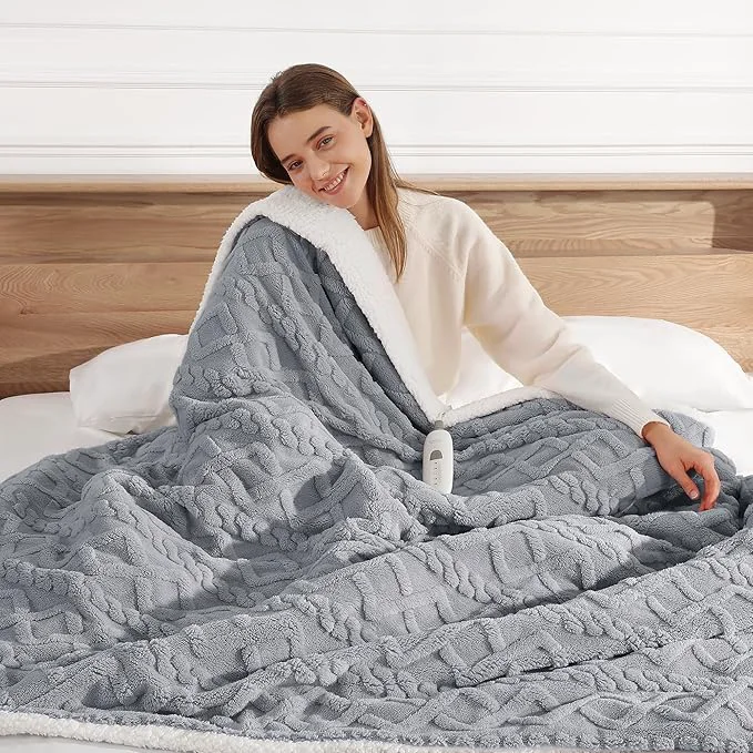 Innovative Heated Throw Blanket 50 quot x60 quot with 5 Heating Levels amp 4 Hours Auto Off Soft amp Plush Sherpa Electric Blanket Throw with ETL amp FCC Certification for Home Use Machine Washable Great Gift Grey Responsible
