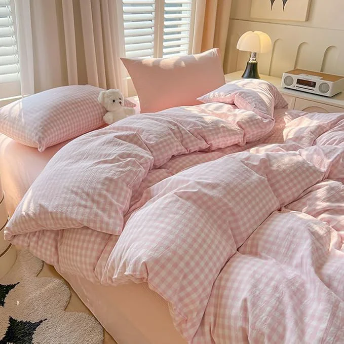 Detailed Nayoroom Gingham Duvet Cover King Size Pink White Plaid Checkered Comforter Cover Grid Farmhouse Bedding Set 3 Pcs Soft Breathable Washed Microfiber Gifts for Women Men Innovative