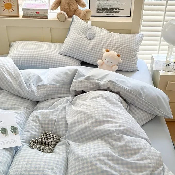 Advanced Nayoroom Blue Gingham Duvet Cover Full Size Reversible Plaid Checkered Duvet Cover 3 Pieces Soft Breathable Washed Microfiber Girls Dorm Bedding Set for All Season Carefully Designed