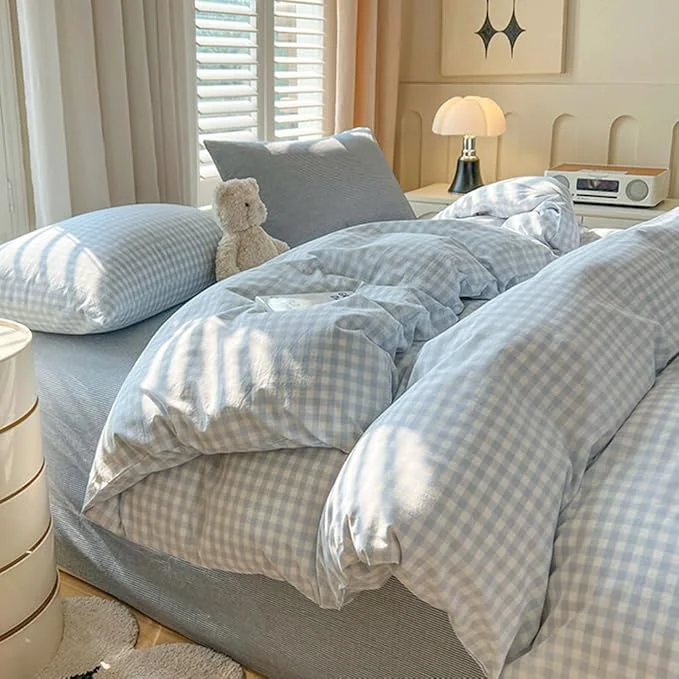 Long-Lasting Nayoroom Gingham Duvet Cover King Size Blue White Plaid Checkered Comforter Cover Grid Farmhouse Bedding Set 3 Pcs Soft Breathable Washed Microfiber Gifts for Women Men Next-Generation