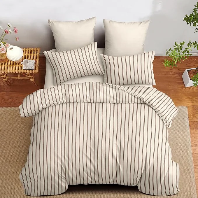 Powerful Nayoroom Striped Duvet Cover Queen Size Brown Stripe Duvet Cover Dorm Bedding Set 3 Pieces Soft Lightweight Microfiber Farmhouse Bedding Set Gifts for Women Men Tannish Linen Grey Brown Stripes Artisan