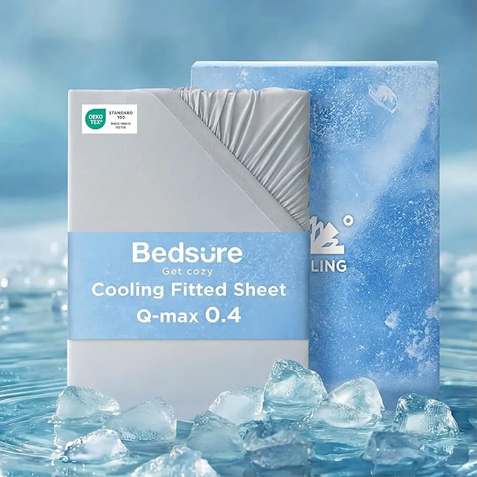 Advanced Bedsure Cooling Fitted Sheet King Size for Hot Sleeper King Fitted Sheet Only with 360° Elastic Band Q-Max 0.4 Temperature Regulation Bedding for Night Sweats 16 quot Deep up to 18 quot Grey Contemporary