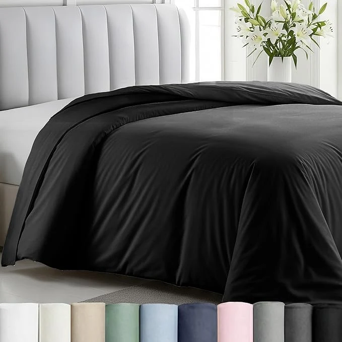 Smooth California Design Den Duvet Cover Twin Twin XL Size Only – Premium 400 Thread Count Natural Cotton Duvet Cover Soft Sateen Weave Button Closure and Corner Ties – Black Innovative