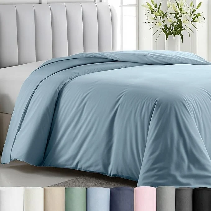 Environmentally Friendly California Design Den King Size Duvet Cover Only – Premium 400 Thread Count Natural Cotton Duvet Cover King Soft Sateen Weave Button Closure and Corner Ties – Sky Blue Contemporary