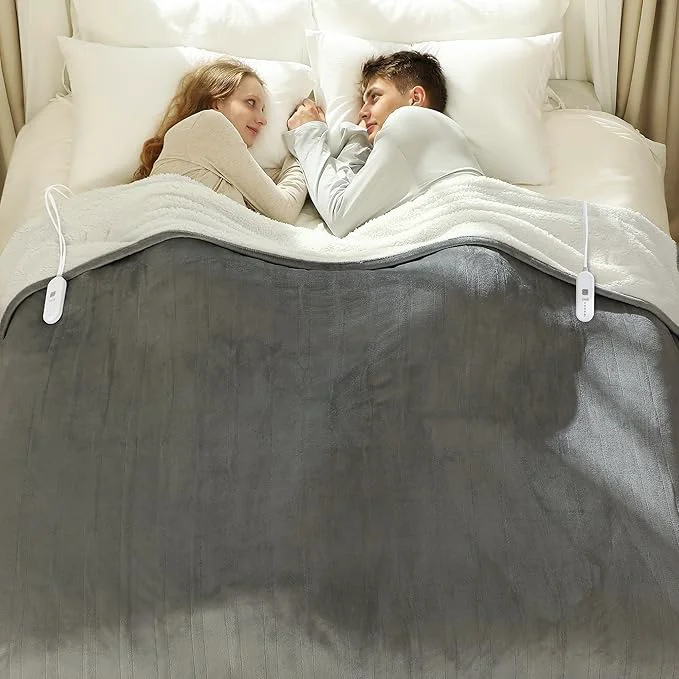 Comfortable Electric Blanket Queen 84 quot x 90 quot – Flannel Sherpa Heated Blanket with Dual Control 5 Heating Levels amp 10 Hours Auto Off Washable Heated Blanket with Overheat Protection for Home Grey Unique