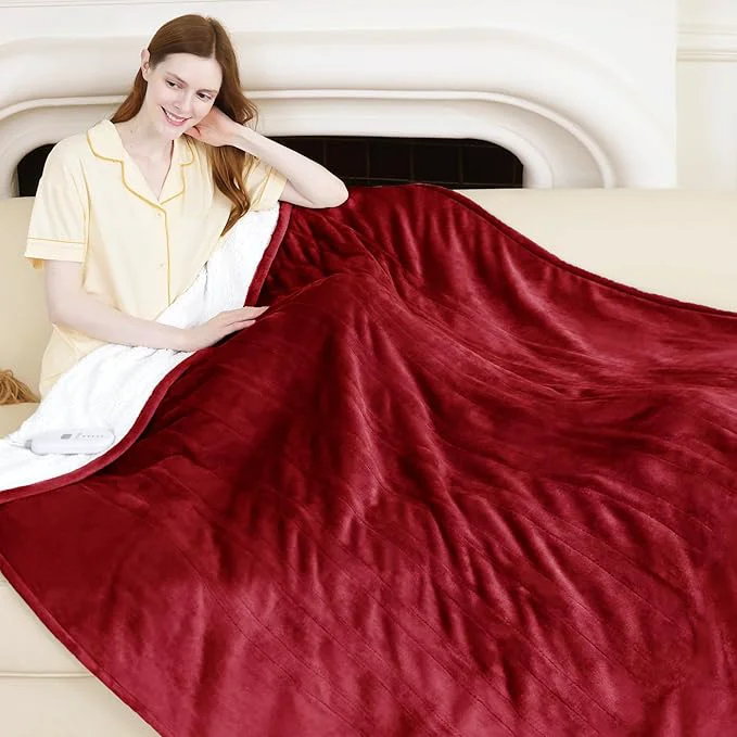 Exclusive Electric Heated Throw Blanket 50 quot x 60 quot – Soft Flannel Sherpa Electric Heated Blanket with 5 Heating Levels amp 4 Hours Auto Off Heating Blanket as a Gift for Grandma Machine Washable Red Reliable