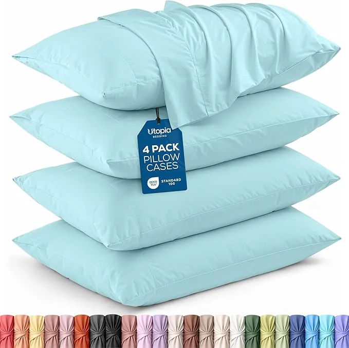 Sustainable Utopia Bedding Queen Pillow Cases – 4 Pack – Envelope Closure – Soft Brushed Microfiber Fabric – Shrinkage and Fade Resistant Pillow Covers Queen Size 20 X 30 Inches Queen Spa Blue Elite