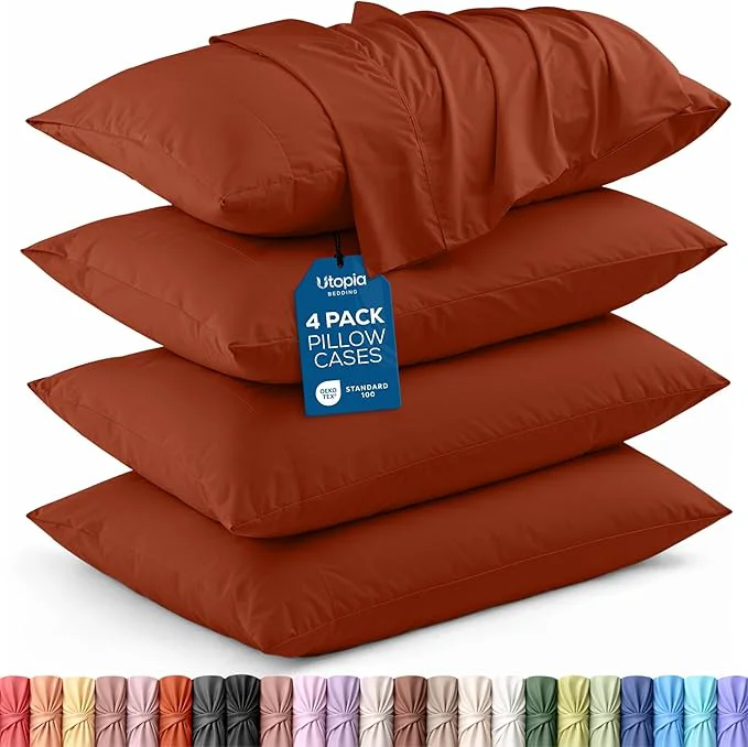 Natural Utopia Bedding Queen Pillow Cases – 4 Pack – Envelope Closure – Soft Brushed Microfiber Fabric – Shrinkage and Fade Resistant Pillow Covers Queen Size 20 X 30 Inches Queen Orange Selected