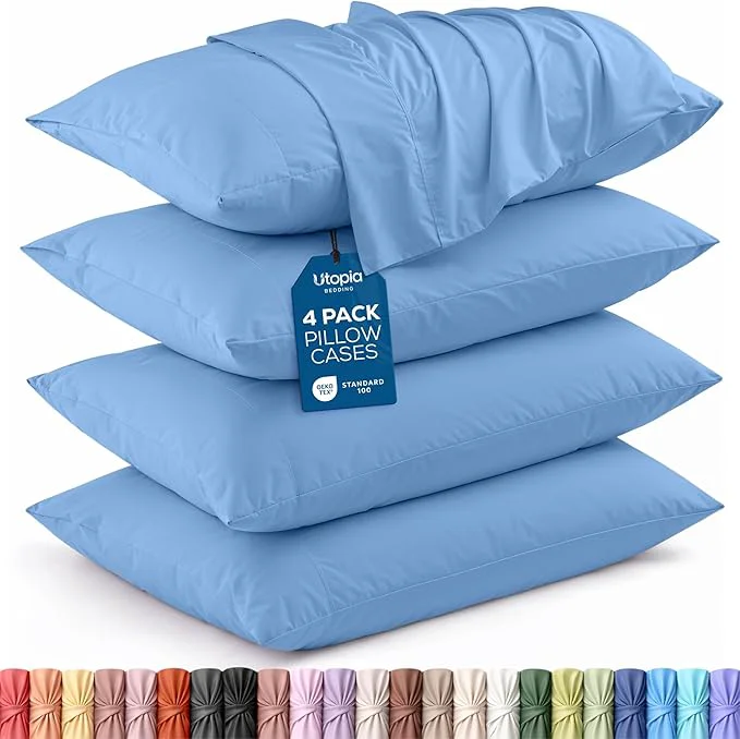 Artisan Utopia Bedding Queen Pillowcases – 4 Pack – Envelope Closure – Soft Brushed Microfiber Fabric – Shrinkage and Fade Resistant Pillow Covers Queen Size 20 X 30 Inches Queen Dutch Blue Minimalist