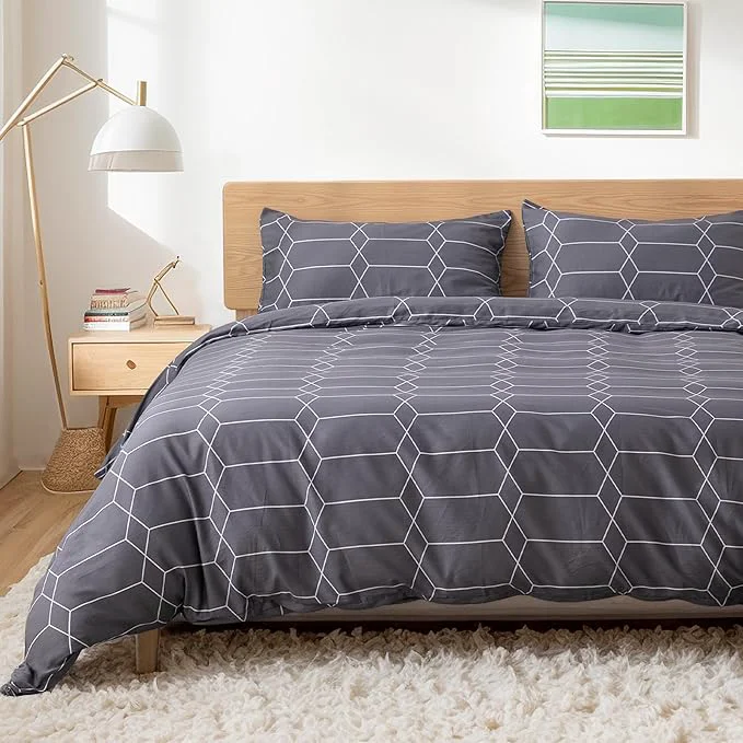 Long-Lasting TOCOMOA Plaid Duvet Cover Set Natural Cotton Soft Comfy Breathable 3 Piece Grey and White Pattern Printed Comforter Cover Bedding Set King 104 quot x90 quot Comforter Not Included Consistent