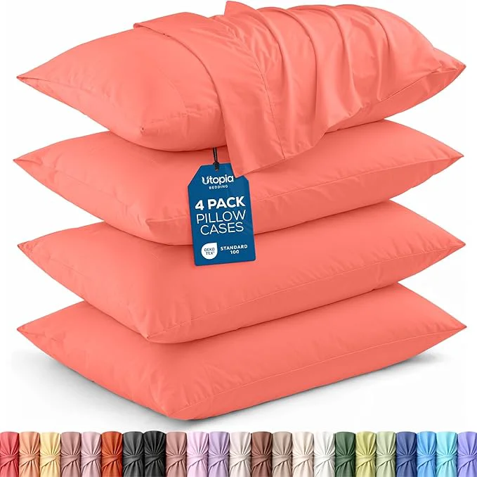 Clean Utopia Bedding Queen Pillow Cases – 4 Pack – Envelope Closure – Soft Brushed Microfiber Fabric – Shrinkage and Fade Resistant Pillow Covers Queen Size 20 X 30 Inches Queen Coral Luxury