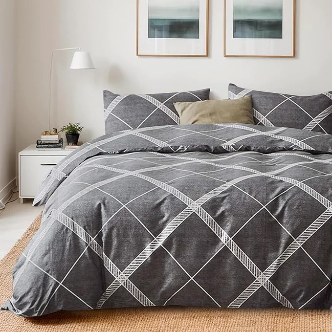 Powerful TOCOMOA Plaid Duvet Cover Set Natural Cotton Soft Comfy Breathable 3 Piece Grey and White Striped Pattern Printed Comforter Cover Bedding Set King 104 quot x90 quot Comforter Not Included Solid