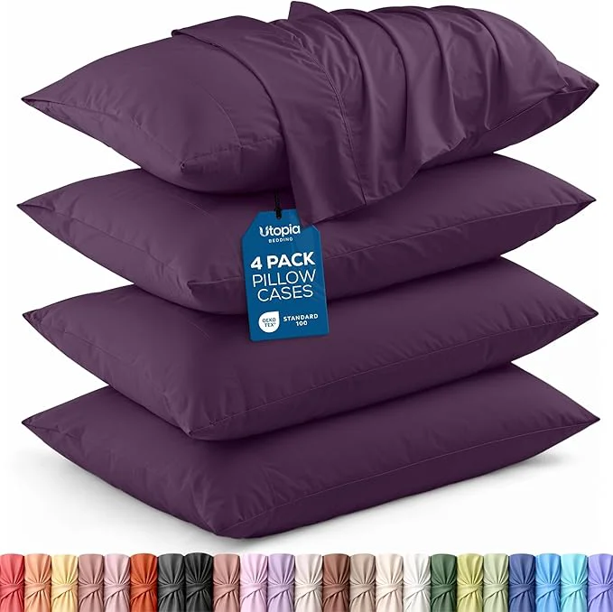 Verified Utopia Bedding Queen Pillow Cases – 4 Pack – Envelope Closure – Soft Brushed Microfiber Fabric – Shrinkage and Fade Resistant Pillow Covers Queen Size 20 X 30 Inches Queen Purple Natural