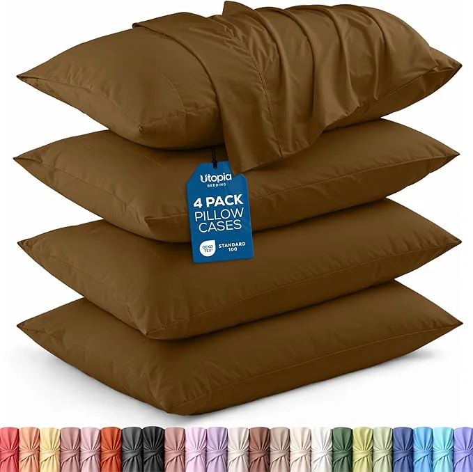 Contemporary Utopia Bedding Queen Pillowcases – 4 Pack – Envelope Closure – Soft Brushed Microfiber Fabric – Shrinkage and Fade Resistant Pillow Covers Queen Size 20 X 30 Inches Queen Mocha Quality