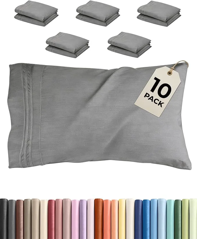 Responsible King Pillow Cases Set of 10 – Ultra Soft Hotel Quality Pillowcase Covers – Comfy amp Wrinkle – Shrink Stain and Fade Resistant – Machine Washable Pillow Protectors – 10 Piece Set – Heathered Grey High-End