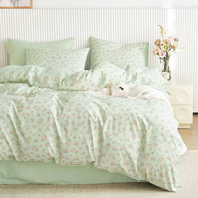 Superior Wake In Cloud – Coquette Duvet Cover Set Floral Cottagecore Flower Shabby Chic Cute Aesthetic Soft Lightweight Bedding for Women Teen Girls 3-Piece Green Pink Full Size Functional