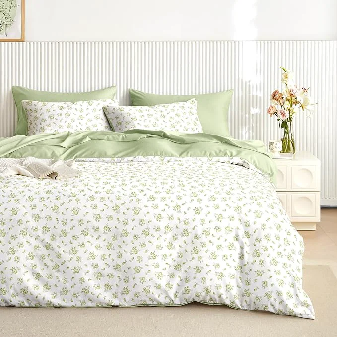 Secure Wake In Cloud – Coquette Duvet Cover Set Floral Cottagecore Flower Shabby Chic Cute Aesthetic Soft Lightweight Bedding for Women Teen Girls 3-Piece White Green Twin Twin XL Size Next-Generation