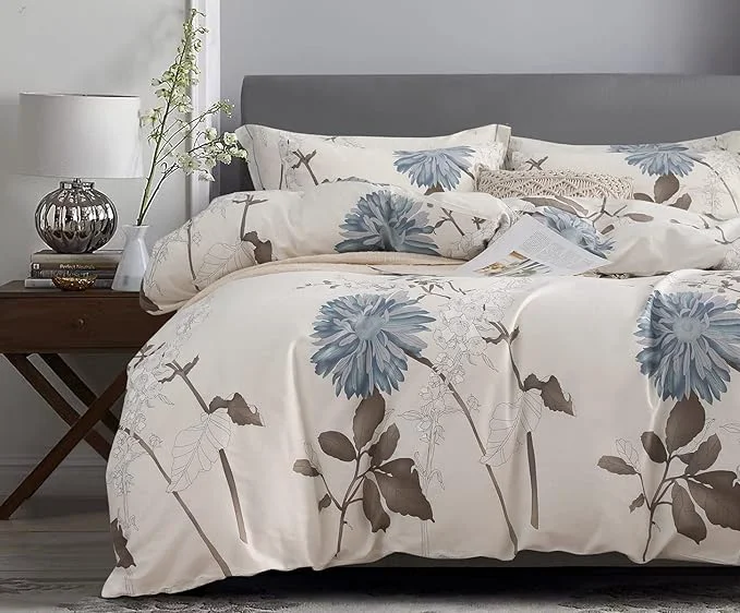 Proven SLEEPBELLA Duvet Cover Full Size 600 Thread Count Cotton Botanical Flowers Pattern Printed Reversible Comforter Cover Long-Lasting