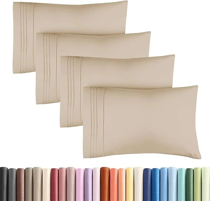 Enhanced King Standard Pillow Cases Set of 4 – Soft Hotel Quality Pillowcase Covers – Comfy Bedding for Women Men Kids amp Teens – Machine Washable Pillow Protectors – 4 Piece Set – King Standard Size Cream Long-Lasting