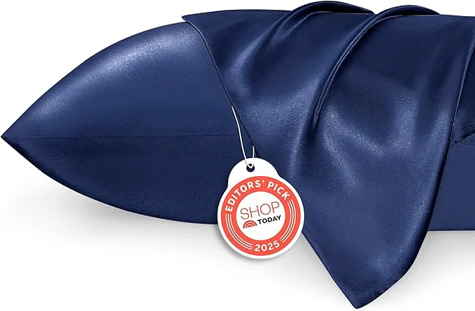 Responsible Bedsure Satin Pillowcase 2 Pack Similar to Silk Pillow Cases Standard Size Pillow Case for Sleeping Women with Envelope Closure Gifts for Women Men Navy 20×26 Inches 2pcs Sustainable