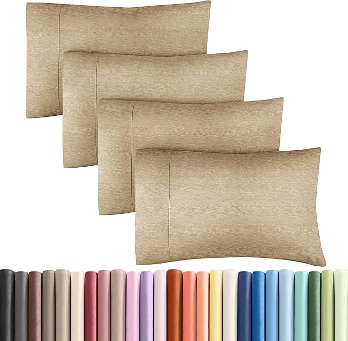 Luxury Queen Pillow Cases Set of 4 – Ultra Soft Hotel Quality Pillowcase Covers – Comfy Cozy amp Wrinkle – Shrinkage and Fade Resistant – Machine Washable Pillow Protectors – 4 Piece Set – Heathered Tan Environmentally Friendly