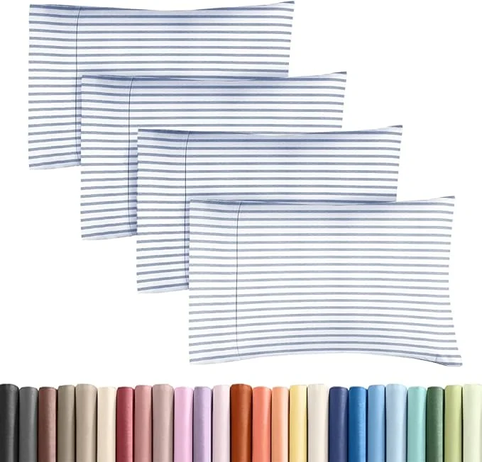 Excellent Standard Pillow Cases Set of 4 – Soft Hotel Quality Pillowcase Covers – Comfy Cozy Bedding for Women Men Kids amp Teens – Machine Washable Pillow Protectors – 4 Piece – Standard Size Blue Stripes Next-Generation